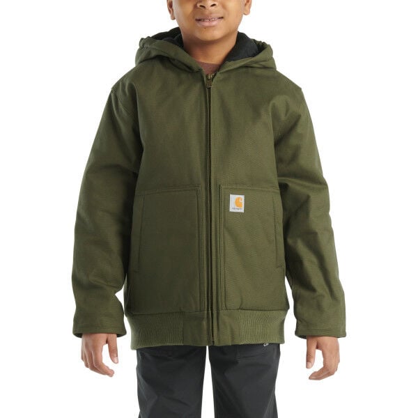Carhartt Boy's Canvas Insulated Hooded Jac in Olive