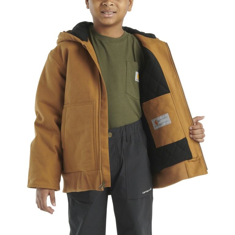 Carhartt Boy's Flannel Quilt Lined Active Jac in Carhartt Brown