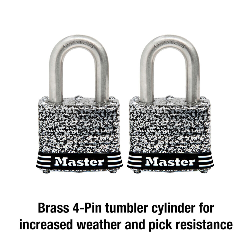 Master Lock 3SST Laminated Stainless Steel Pin Tumbler Padlock, 3/4-In, 2-Pk