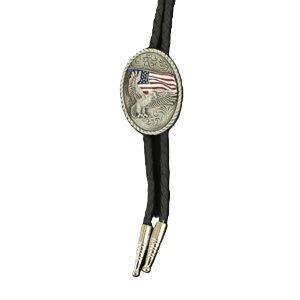 M & F Western Double S Bolo Tie Eagle with USA Flag 