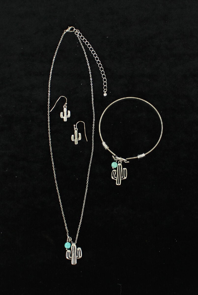 4 Piece Set Cactus Bracelet, Necklace & Earrings