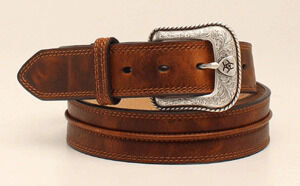 M & F Western Men's Leather Belt in Medium Brown Distressed