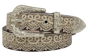 M & F Western Women's Lace Leather Belt in Brown