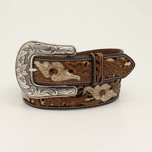 M & F Western Women's Nocona Flower Print Leather Belt in Brown
