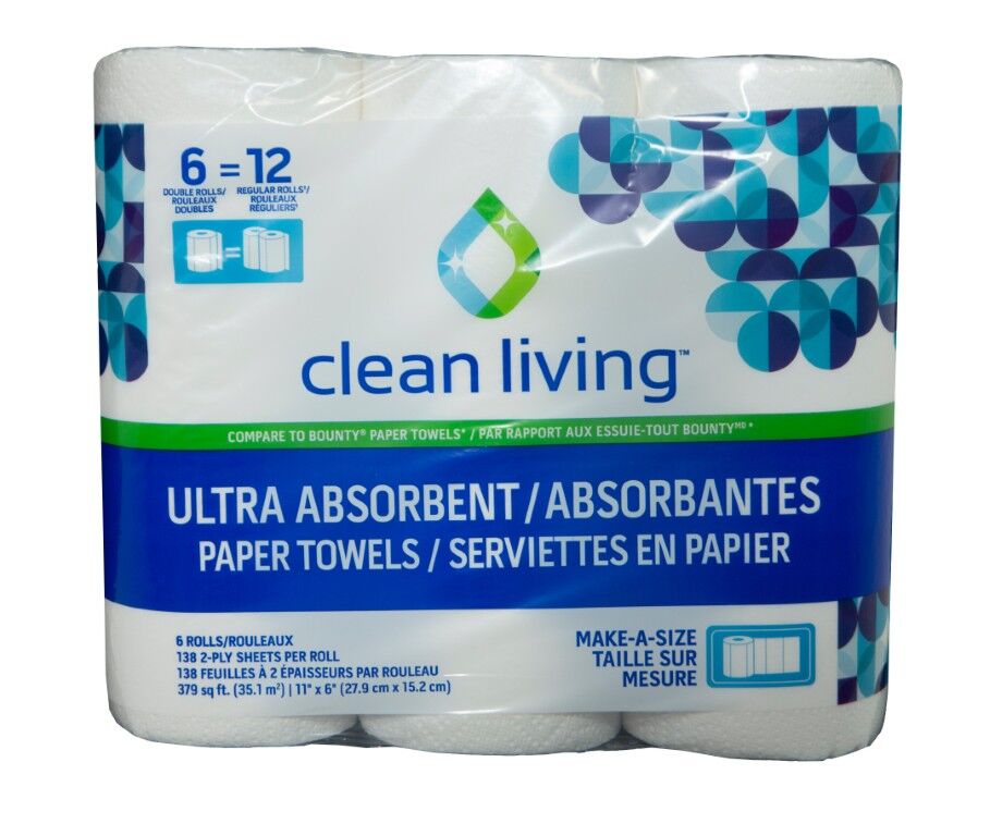 Lean Living Ultra Absorbent Double Roll Paper Towels, 6-Ct
