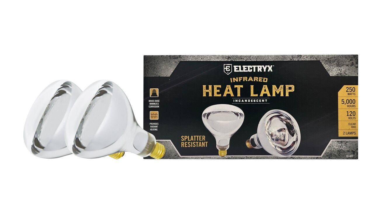 Electryx R40 250 Watt Splatter Resistant Incandescent Infrared Heat Lamp, 2-Pk