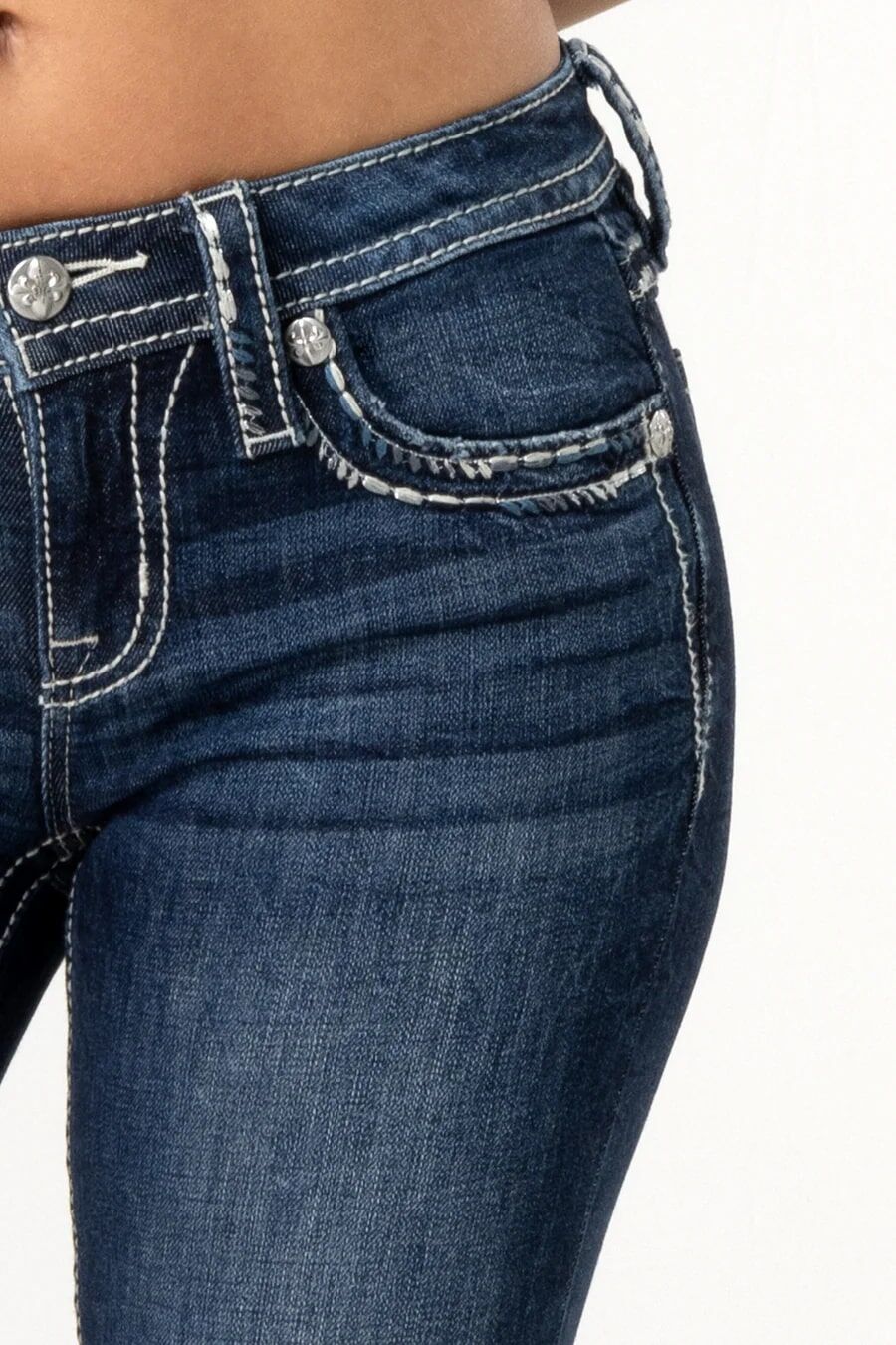Jean Bootcut Sang Real By Miss Me - Taille 28 - Délavé Foncé Poches Ornées - Stretch - Occasion Très Bon état