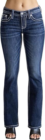 Miss Me Women's Embroidered Western Faux Flap Pocket Mid Rise Bootcut Jeans