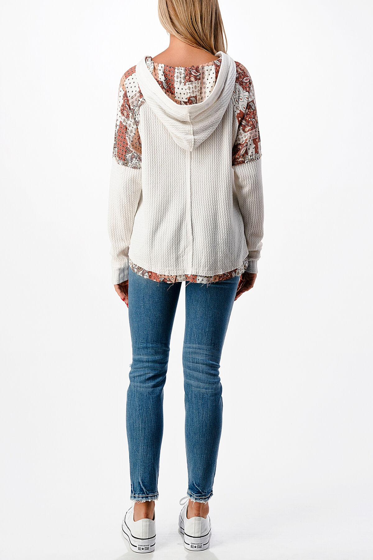 Miss Me Women's Paisley Patchwork Print Hoodie Top