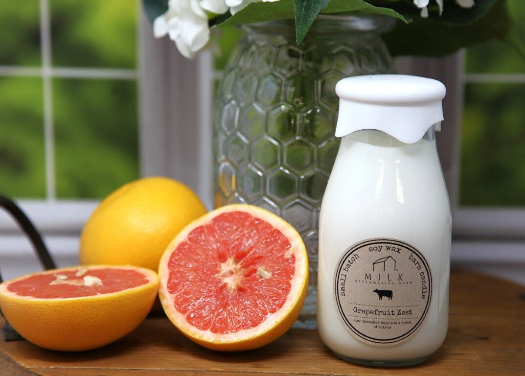 Milk Reclamation Barn Grapefruit Zest Scent Milk Bottle Candle