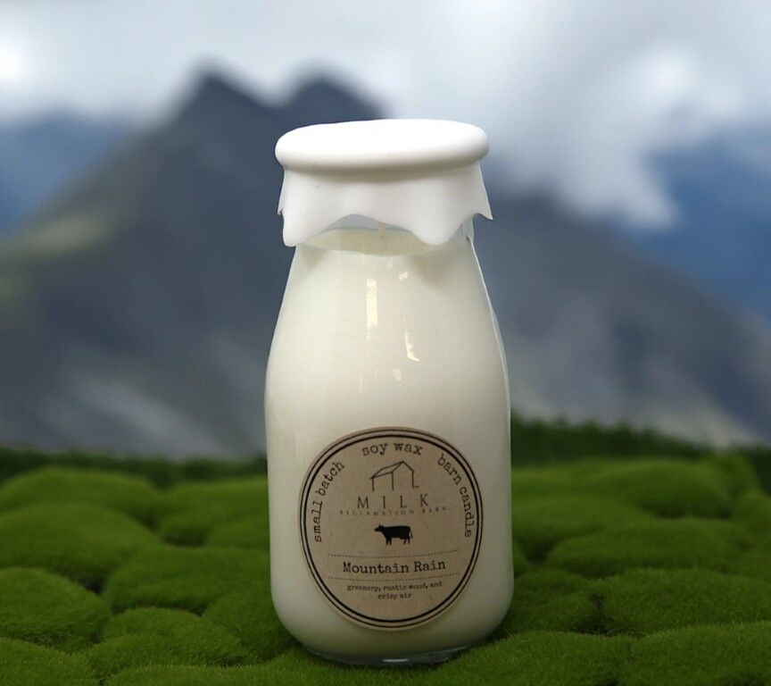 Milk Reclamation Barn Mountain Rain Scent Milk Bottle Candle