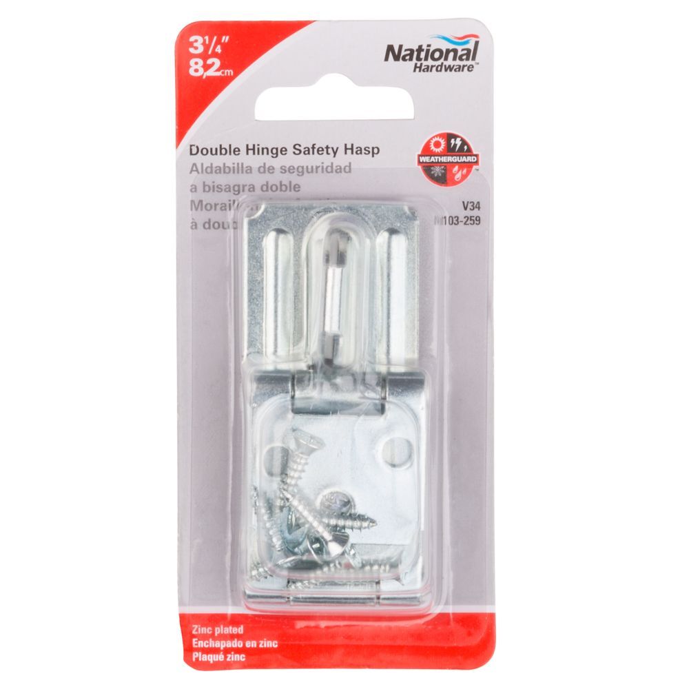 National Hardware Zinc Plated Double Hinges Safety Hasp, 3 1/4-In