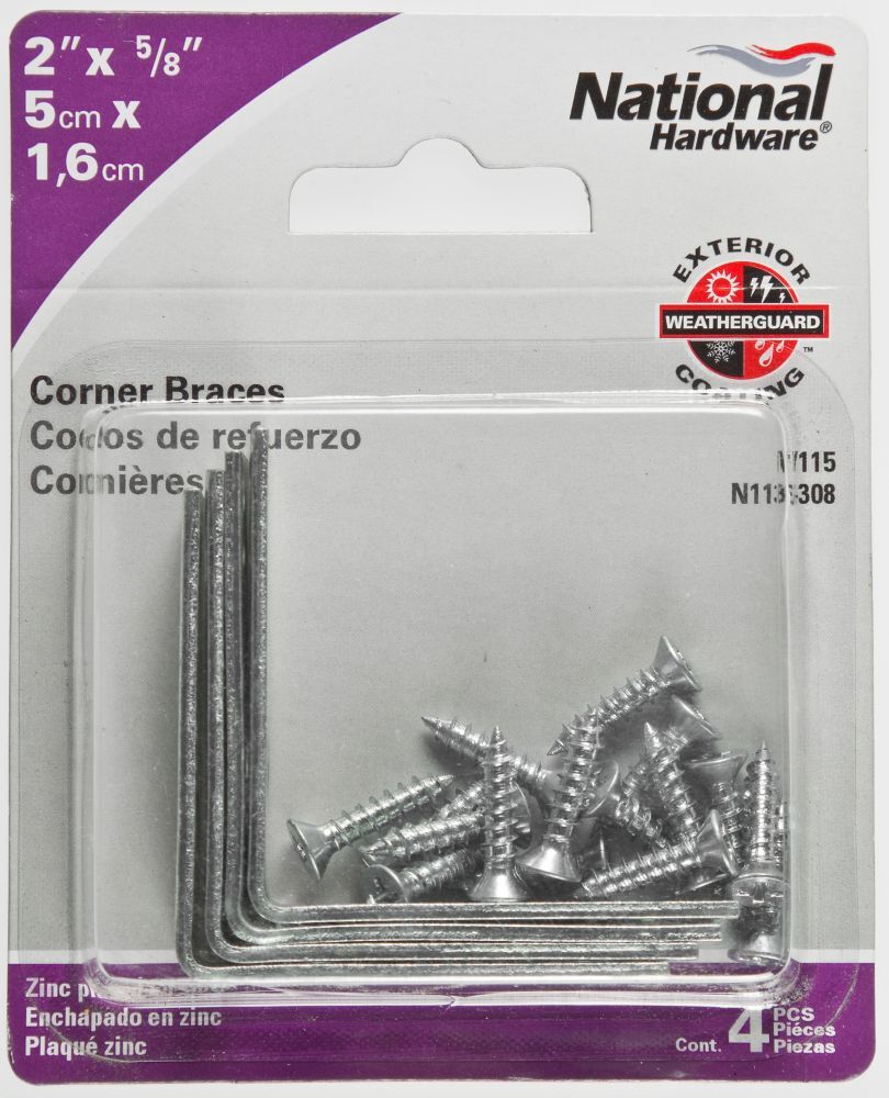 National Hardware Zinc Plated Corner Brace, 2-In x 5/8-In, 4-Pk