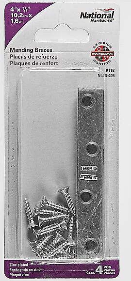 National Hardware Zinc Plated Mending Brace, 4-In X 5/8-In