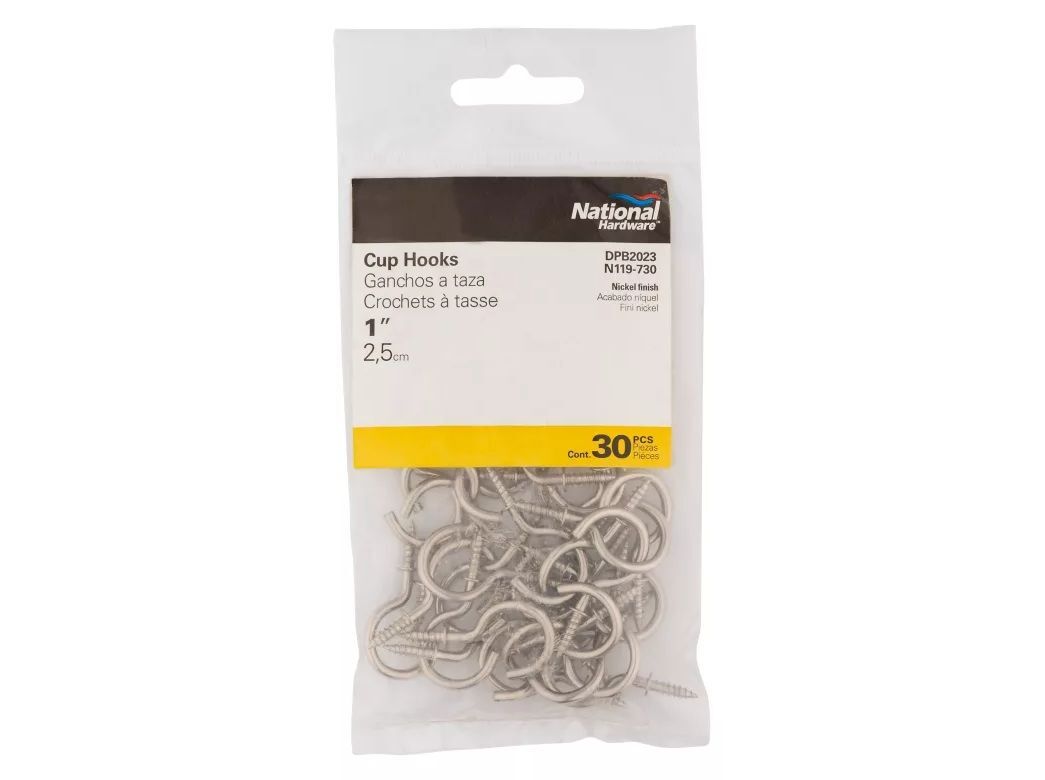National Hardware Nickel Cup Hooks, 1-In, 30-Pk