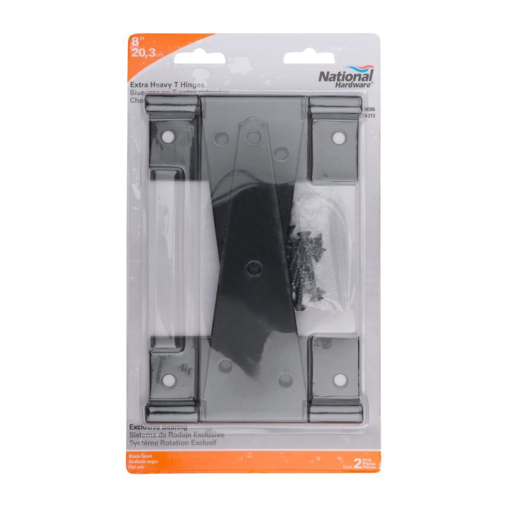 National Hardware Black Extra Heavy T-Hinge, 8-In, 2-Pk