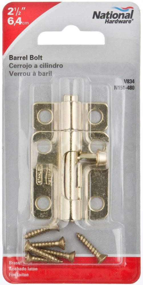 National Hardware Brass Barrel Bolt, 2 1/2-In