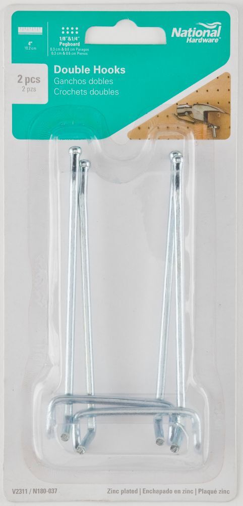 National Hardware Zinc Plated Double Hooks, 4-In, 2-Pk