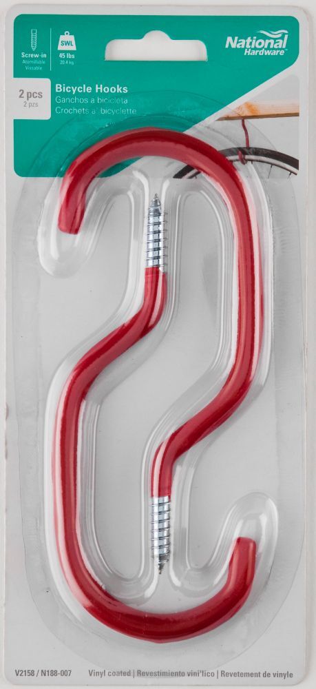 National Hardware Red Vinyl Bicycle Hook, 2-Pk