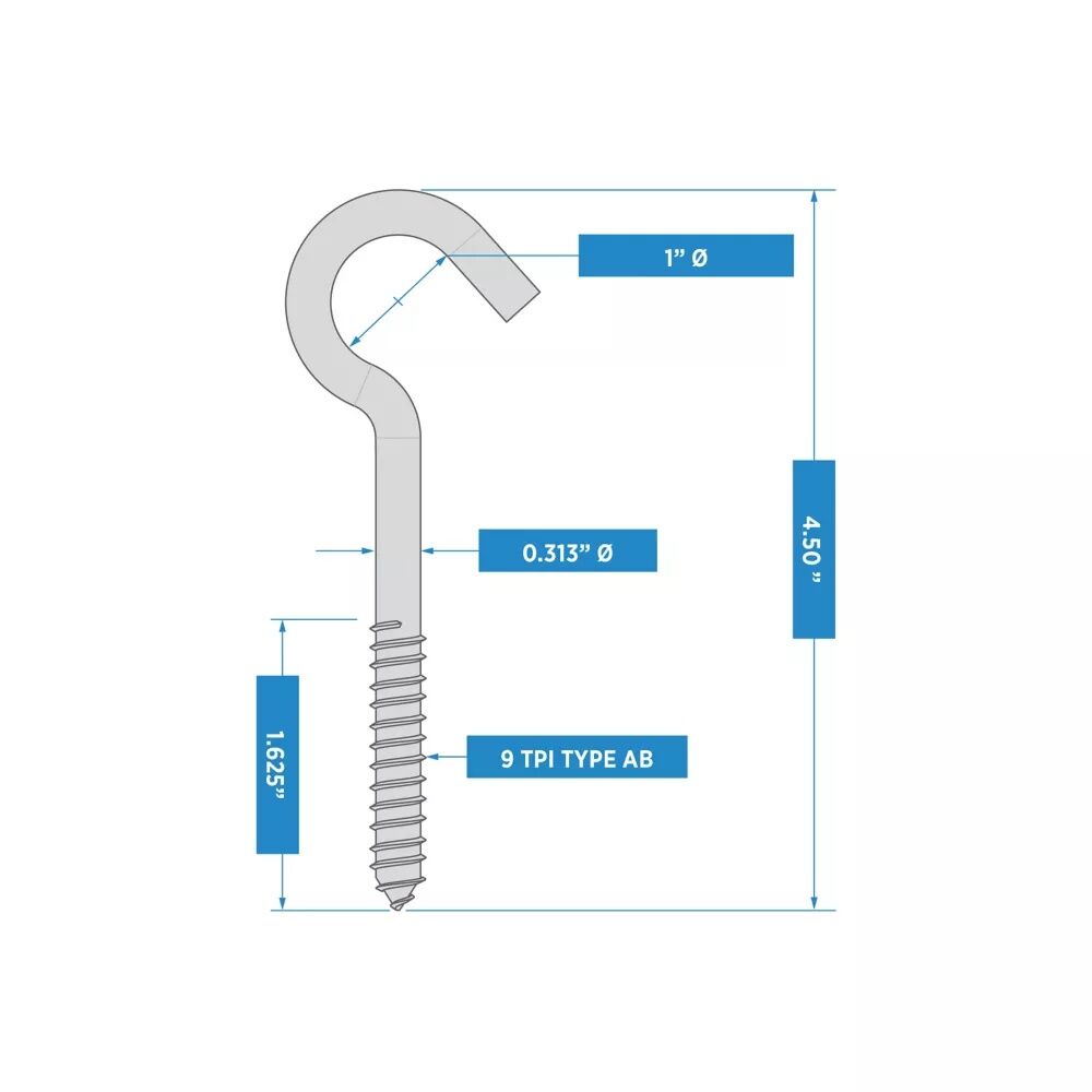 National Hardware Zinc Plated Screw Hook, 5/16-In X 4 1/2-In