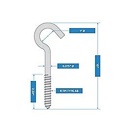 National Hardware Zinc Plated Screw Hook, 3/8-In X 10-In