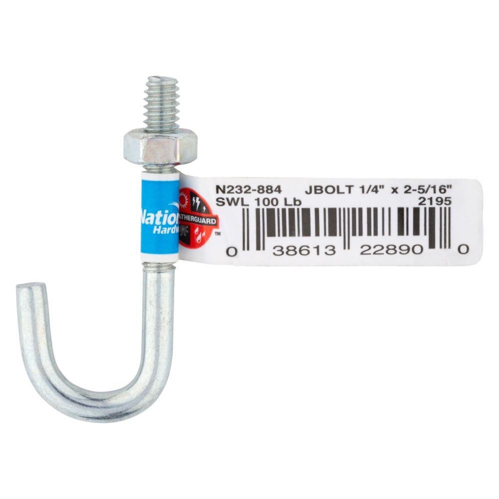 National Hardware Zinc Plated J Bolt, 1/4-In x 2 5/16-In