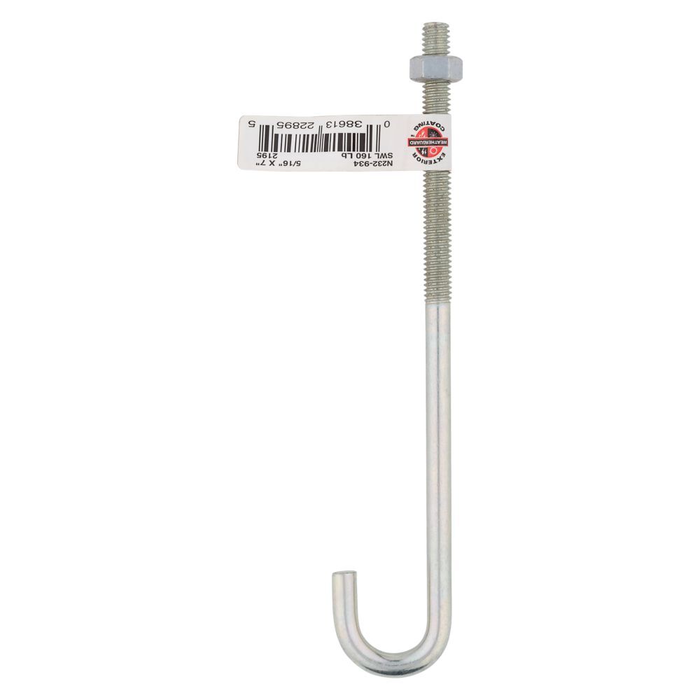 National Hardware Zinc Plated J Bolt, 5/16-In x 7-In