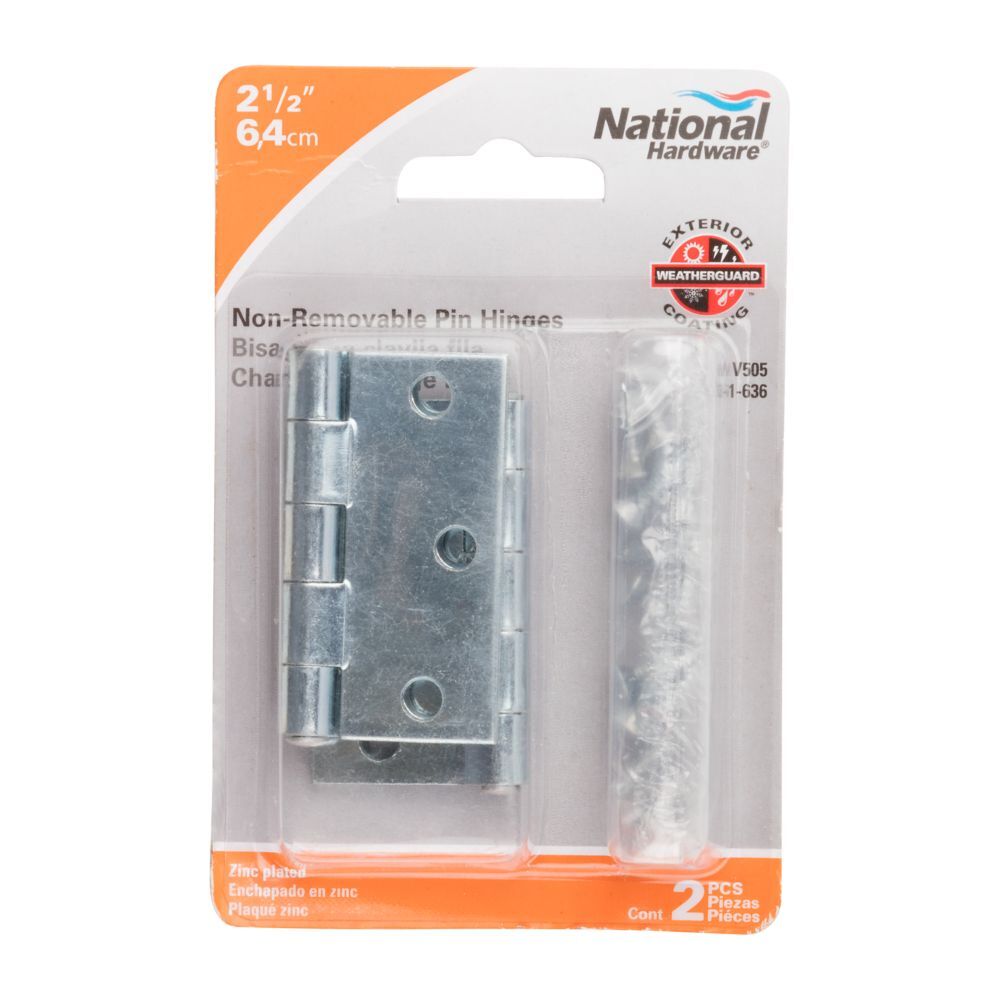 National Hardware Zinc Plated Non-Removable Pin Hinge, 2 1/2-In, 2-Pk