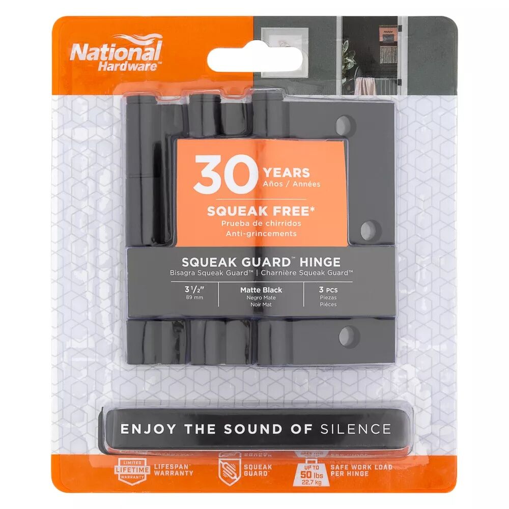 National Hardware Matte Black Squeak Guard Door Hinges Square Corner, 3.5-In