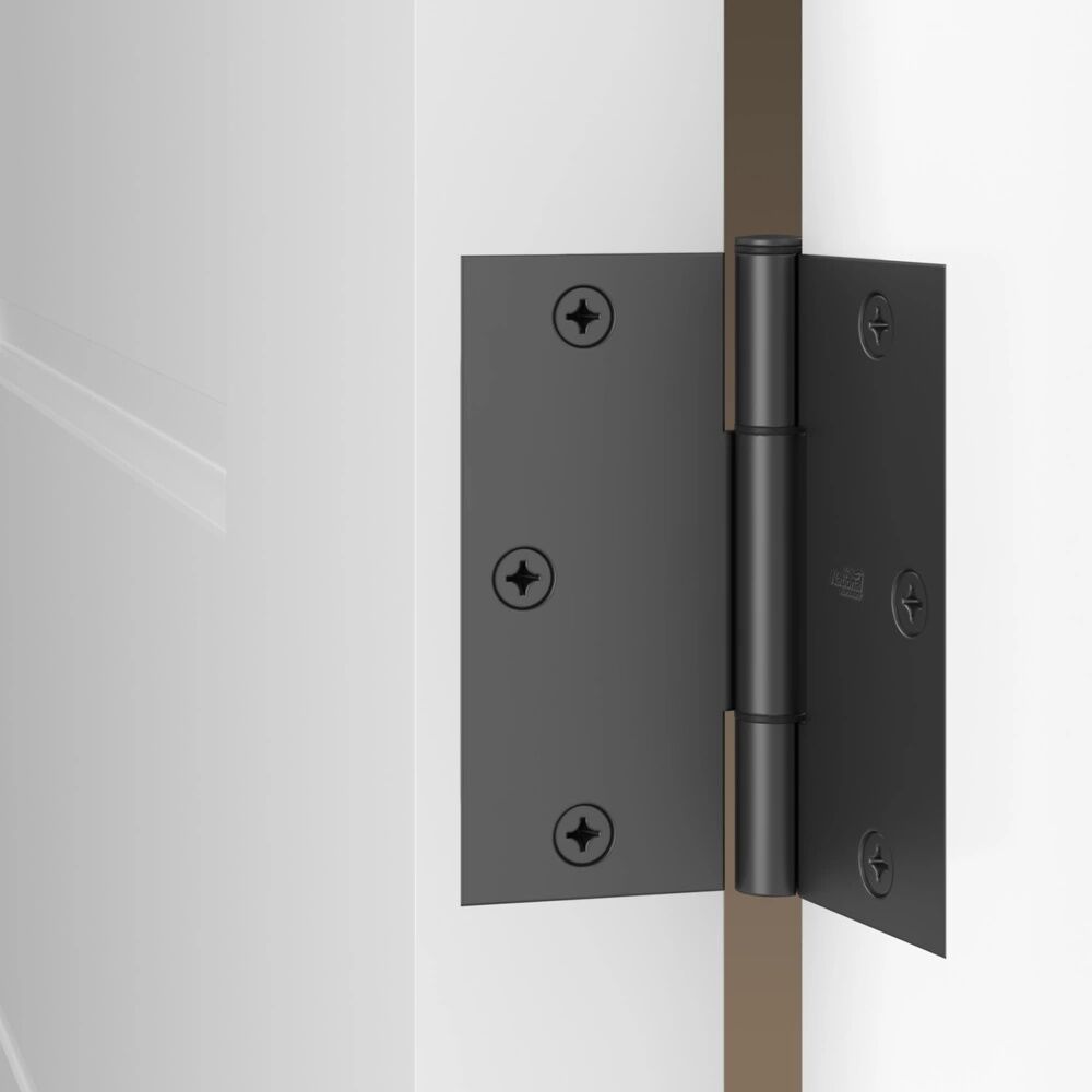 National Hardware Matte Black Squeak Guard Door Hinges Square Corner, 3.5-In