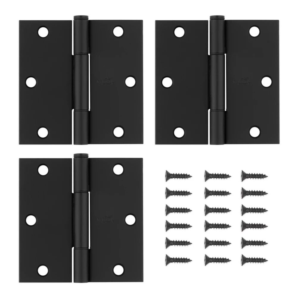 National Hardware Matte Black Squeak Guard Door Hinges Square Corner, 3.5-In