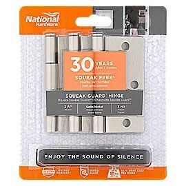 National Hardware Satin Nickel Squeak Guard Square Corner Door Hinges, 3.5-In