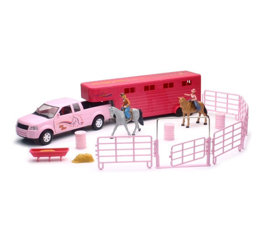 NewRay Valley Ranch Pink Pick-Up & Horse Trailer Set