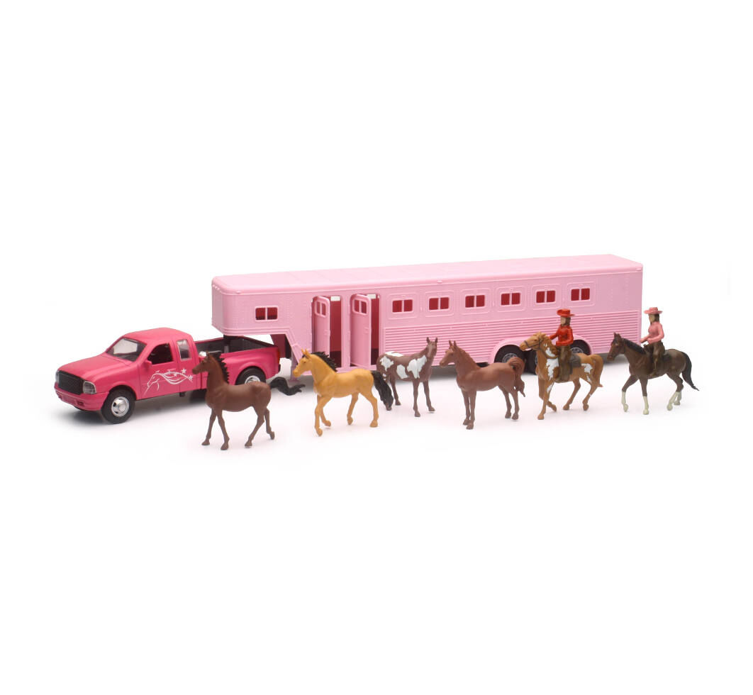 1:32 Scale Pink Fifth Wheel Horse Trailer & Pick-Up Play Set