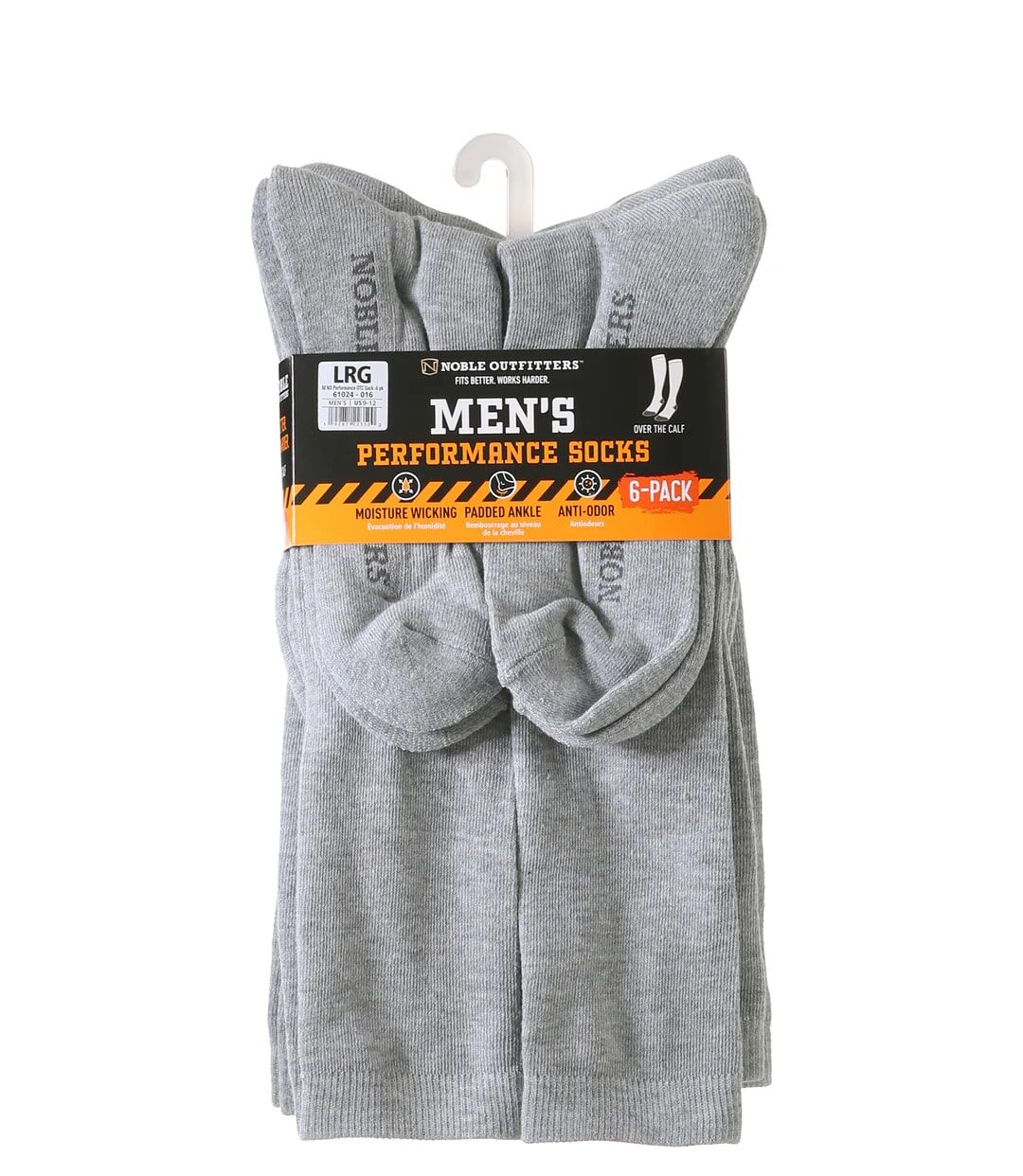 Noble Outfitters Men's Performance Over The Calf Sock 6-Pk in Heather Grey