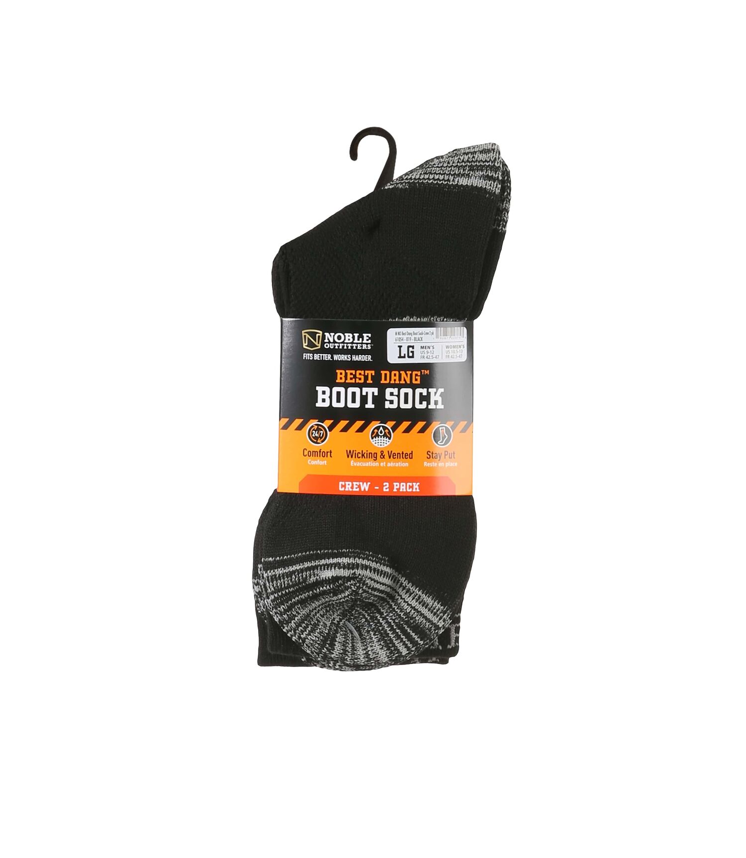 Noble Outfitters Men's The Best Dang Boot Sock Crew 2-Pk in Black