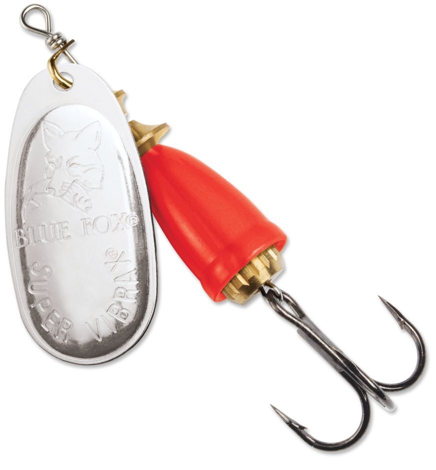 Blue Fox Classic Vibrax Silver/Fluorescent Red Spinner, #6, 5/8-Oz