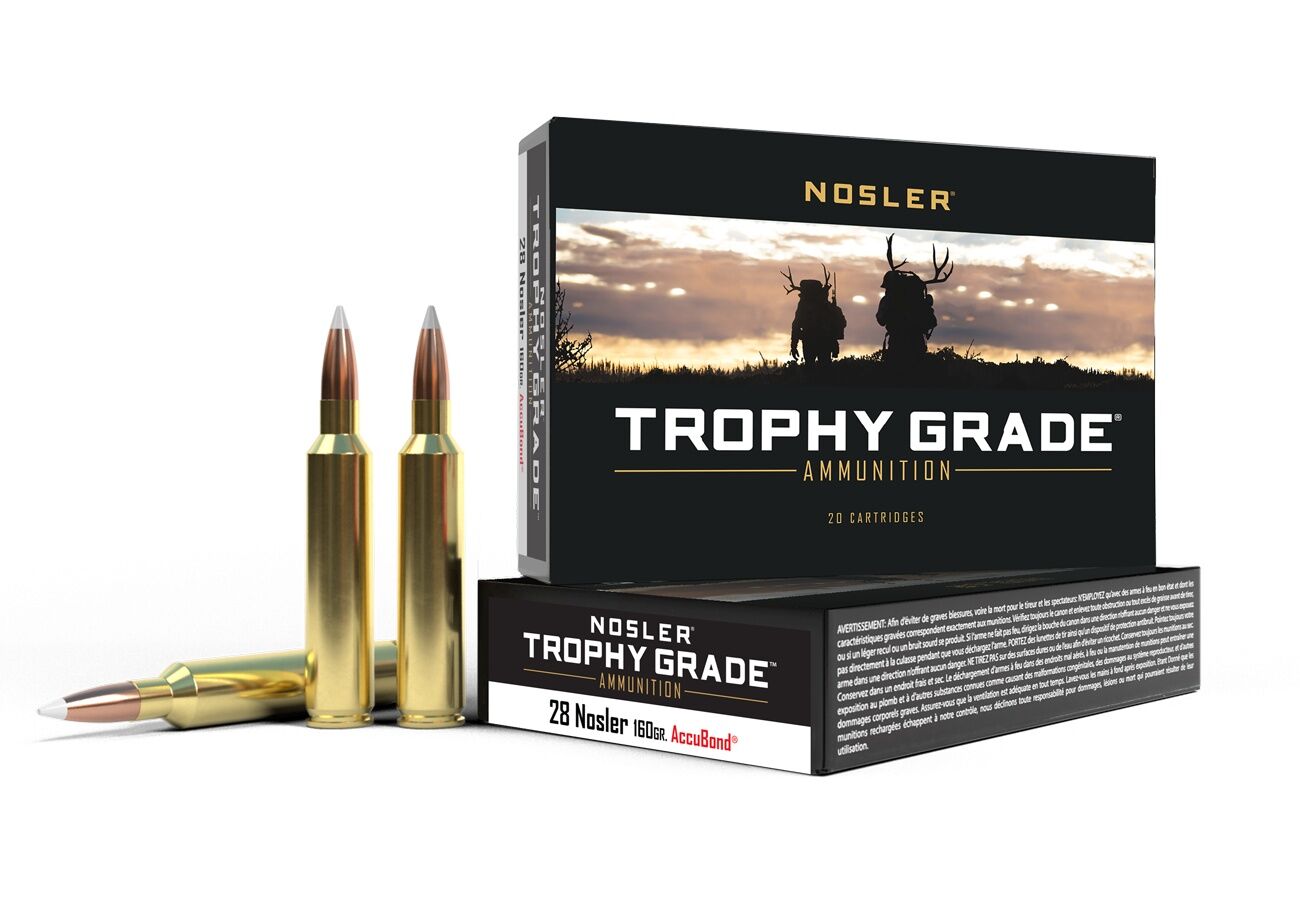 Nosler Trophy Grade 28 Nosler, 160 Grain AccuBond Rifle Ammo, 20-Rd