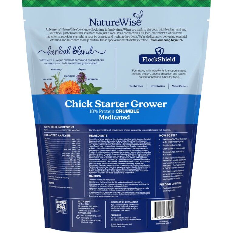 Nutrena NatureWise Chick Starter Grower 18% Protein Crumble Medicated, 7-Lb