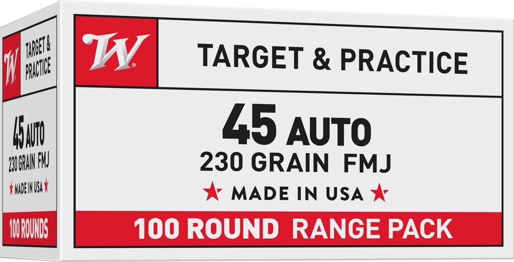 Winchester Target & Practice .45 Auto, 230 Grain Full Metal Jacket Pistol Ammo, 100-Rd