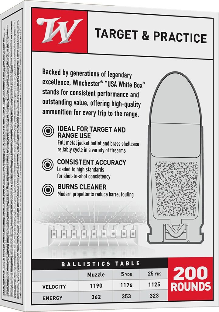 Winchester Target & Practice 9mm, 115 Grain Full Metal Jacket Pistol Ammo, 200-Rd