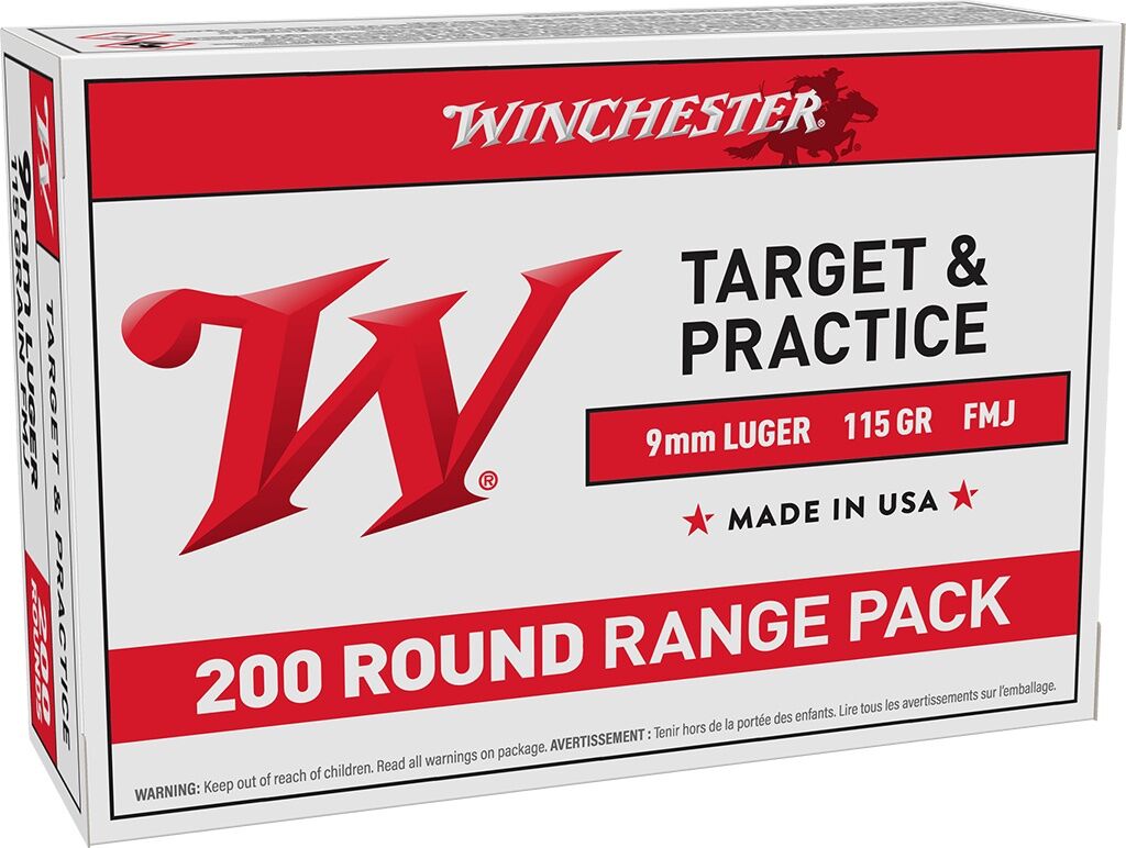 Winchester Target & Practice 9mm, 115 Grain Full Metal Jacket Pistol Ammo, 200-Rd