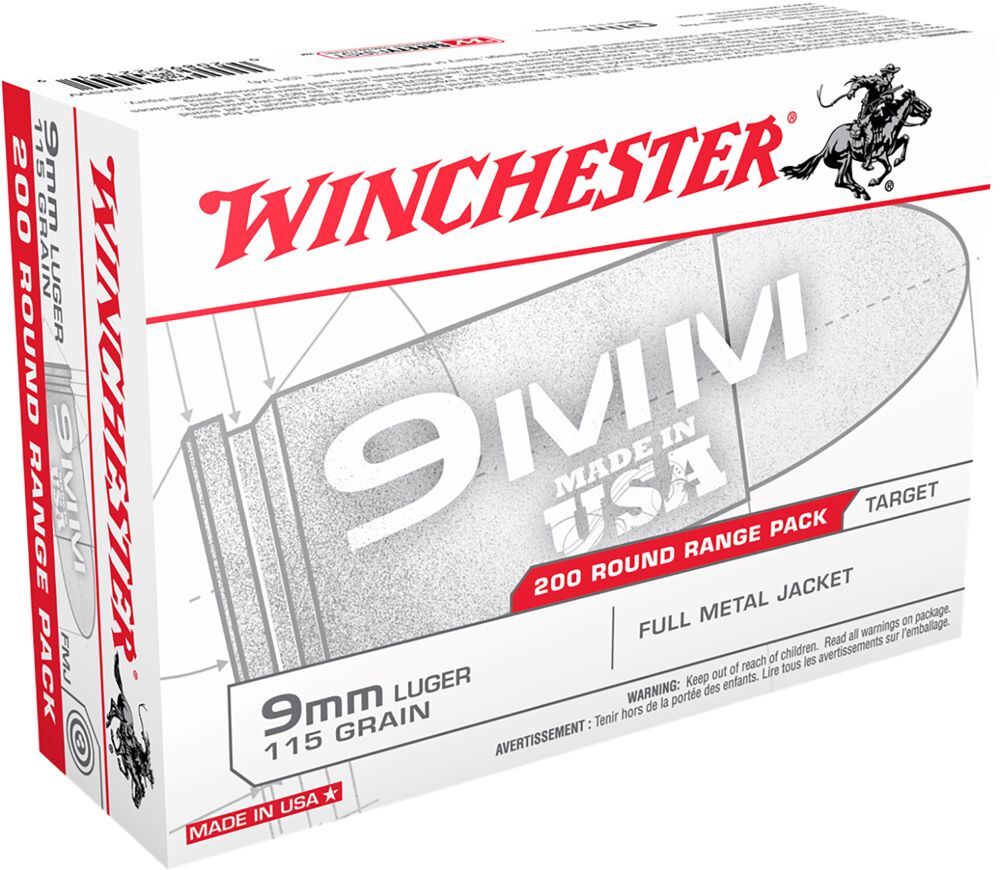 Winchester USA 9mm, 115 Grain FMJ, 200-Rd