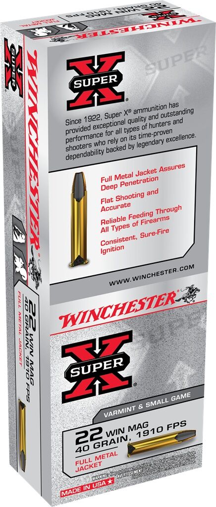 Winchester Super-X .22 Win Mag, 40 Grain Full Metal Jacket Rifle Ammo, 50-Rd