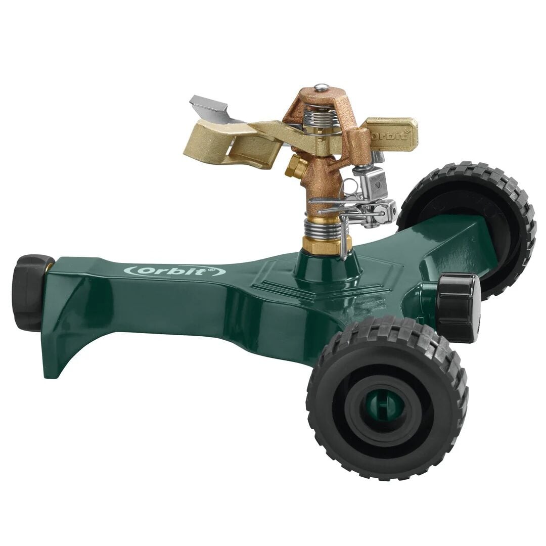 Orbit 1/2-In Brass 0°-360° Pattern Impact Sprinkler On Metal Wheel Base, 45-Ft