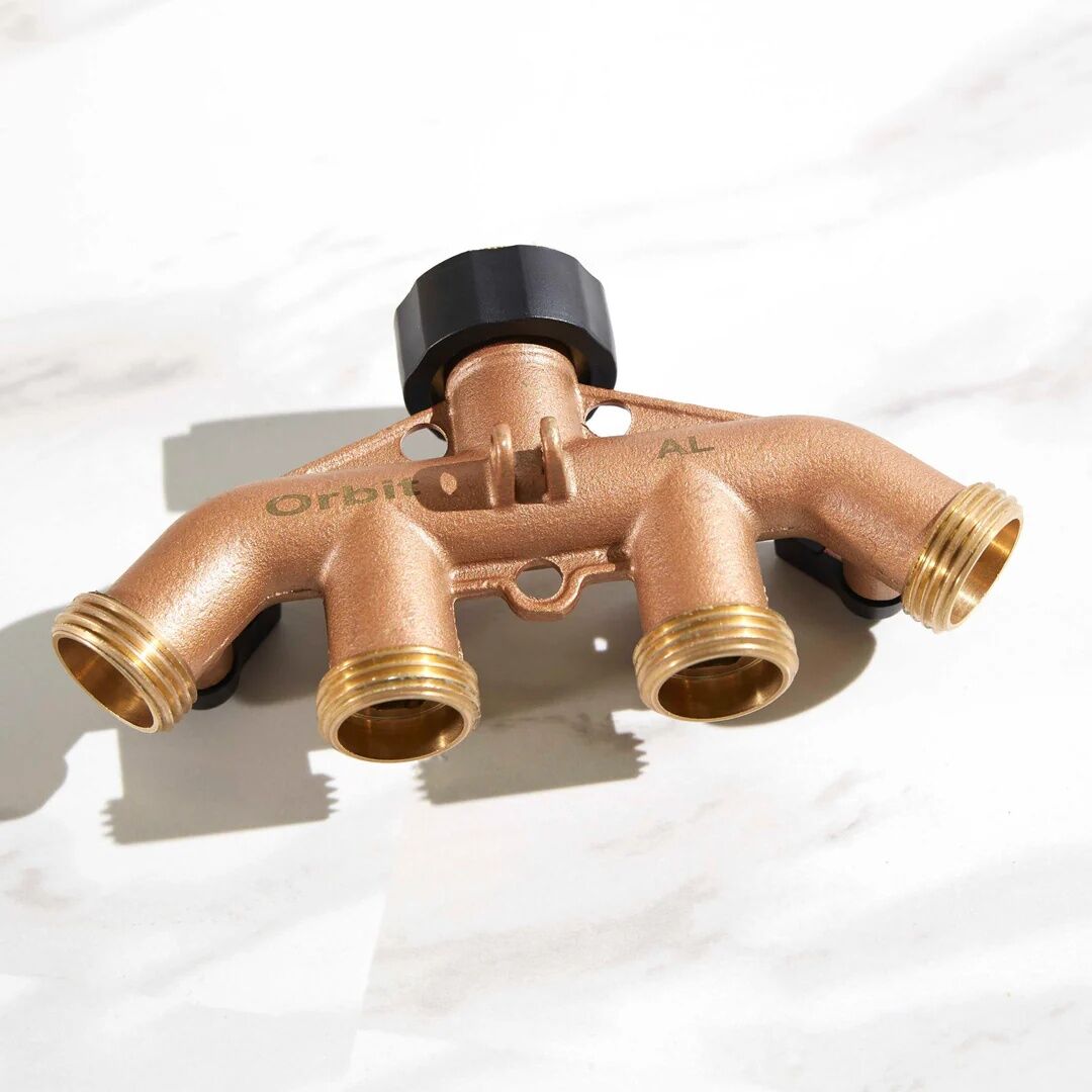 Orbit Brass 4-Way Hose Manifold With Shut-Offs