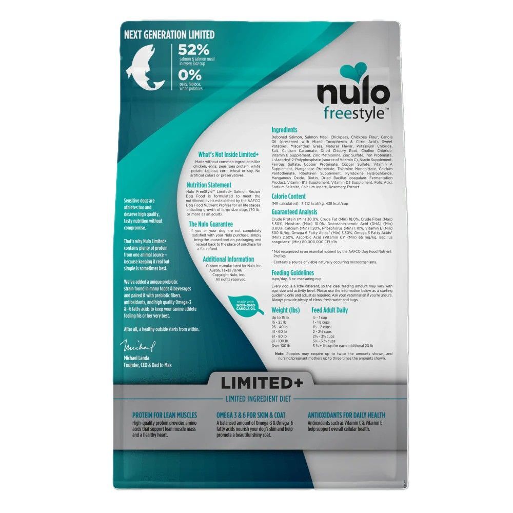 Nulo FreeStyle High-Protein Kibble Limited+ Salmon Recipe Dog Food, 4-Lb