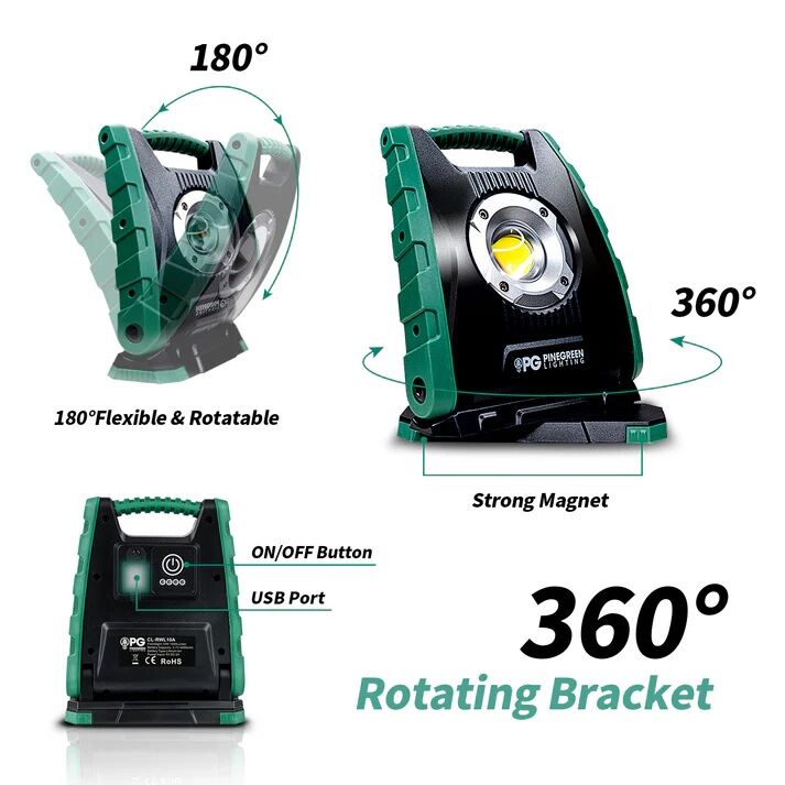 Pinegreen Lighting Rechargeable Portable LED Work Light, 1000-Lm