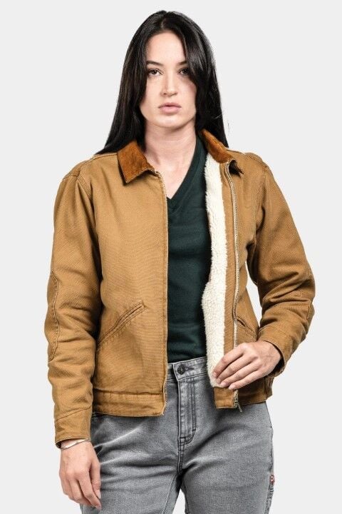 Dovetail Workwear Women's Old School Trucker Canvas Work Jacket in Vintage Brown