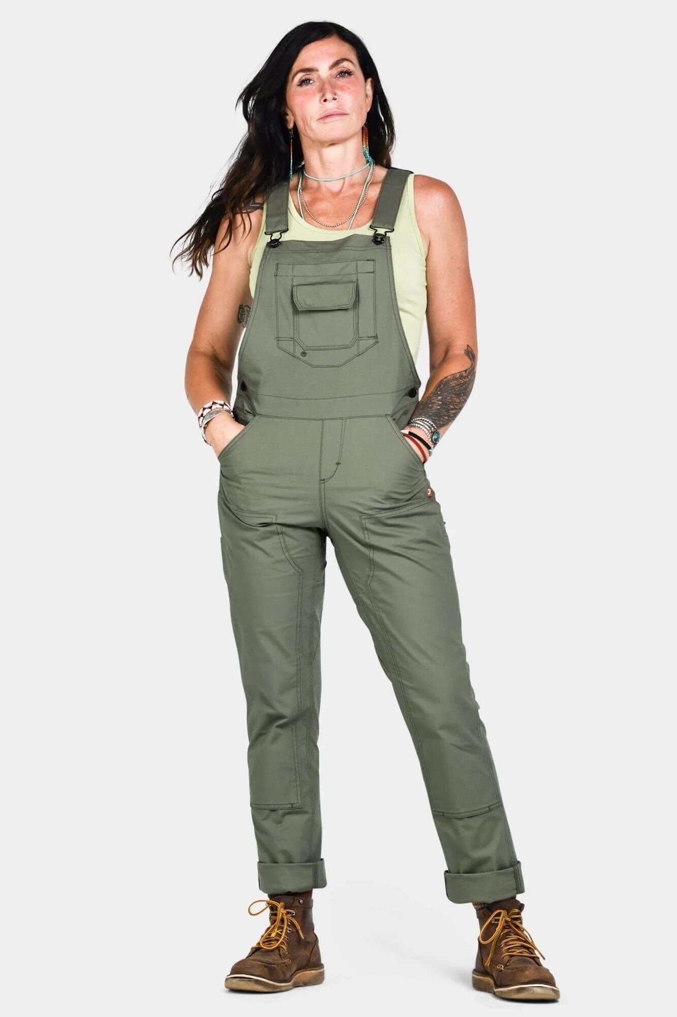 Dovetail Workwear Women's Ultra Light Ripstop Freshly Overalls in Lichen Green